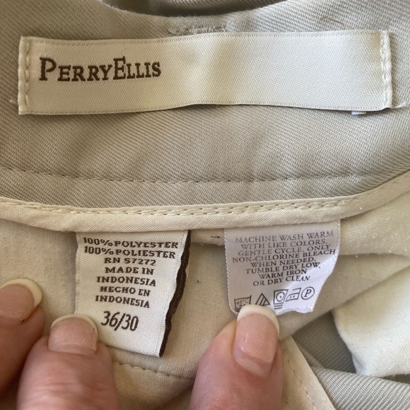 2 Pair Men’s Perry Ellis Dress Pants Slacks Trousers Black/Tan (Cuffed) 36X30 - Picture 5 of 8